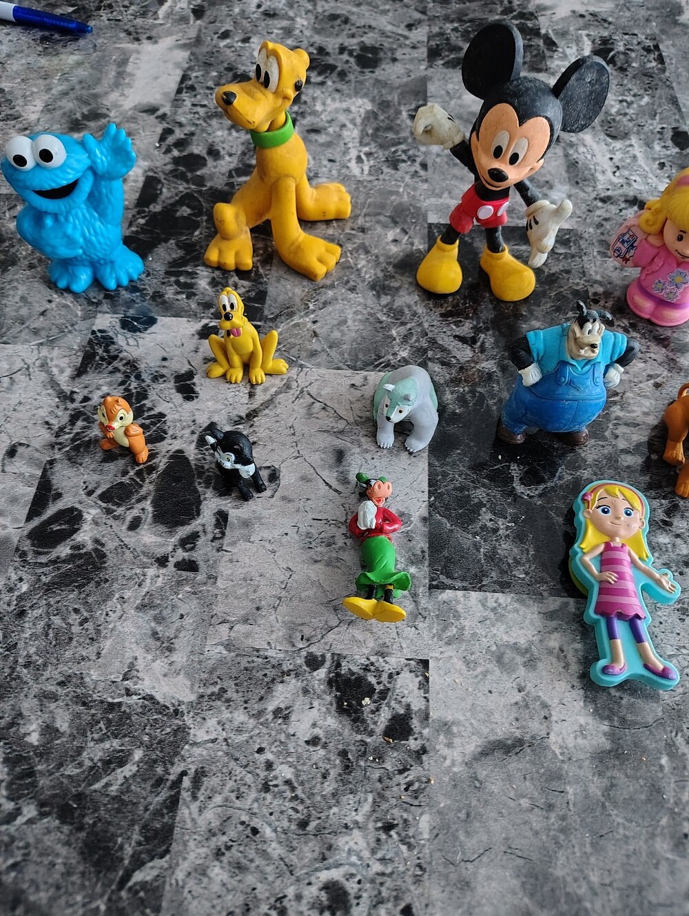 Disney Red Toy Car with Yellow Pluto and Blue Cookie Monster Figures